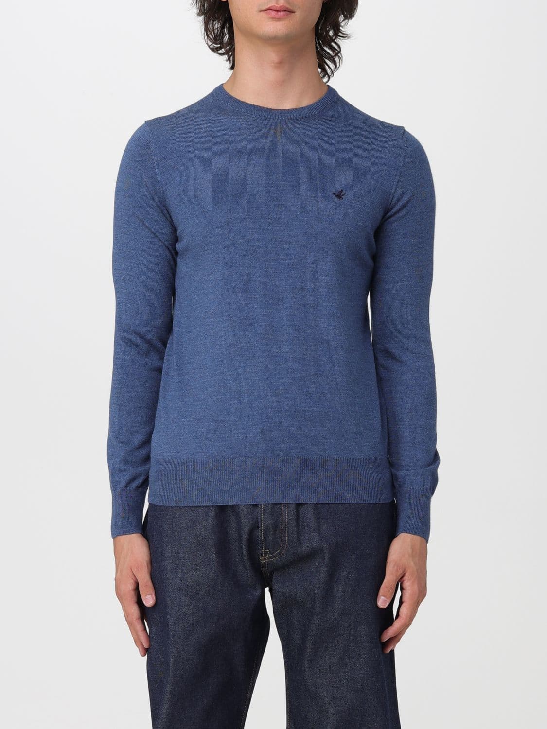 Brooksfield Crewneck Wool Jumper with Long Sleeves and Ribbed Trims