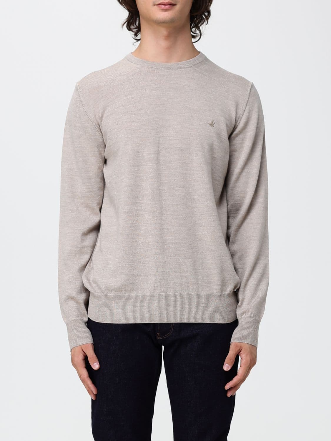 Brooksfield Crewneck Wool Jumper with Long Sleeves and Ribbed Trims