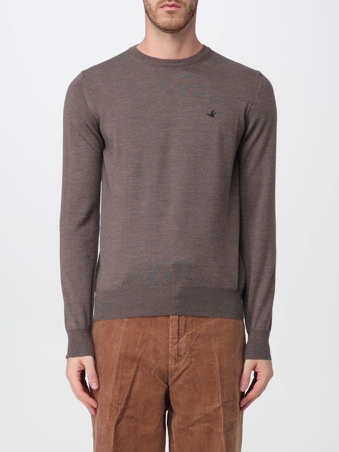 Brooksfield Crewneck Wool Jumper with Long Sleeves and Ribbed Trims