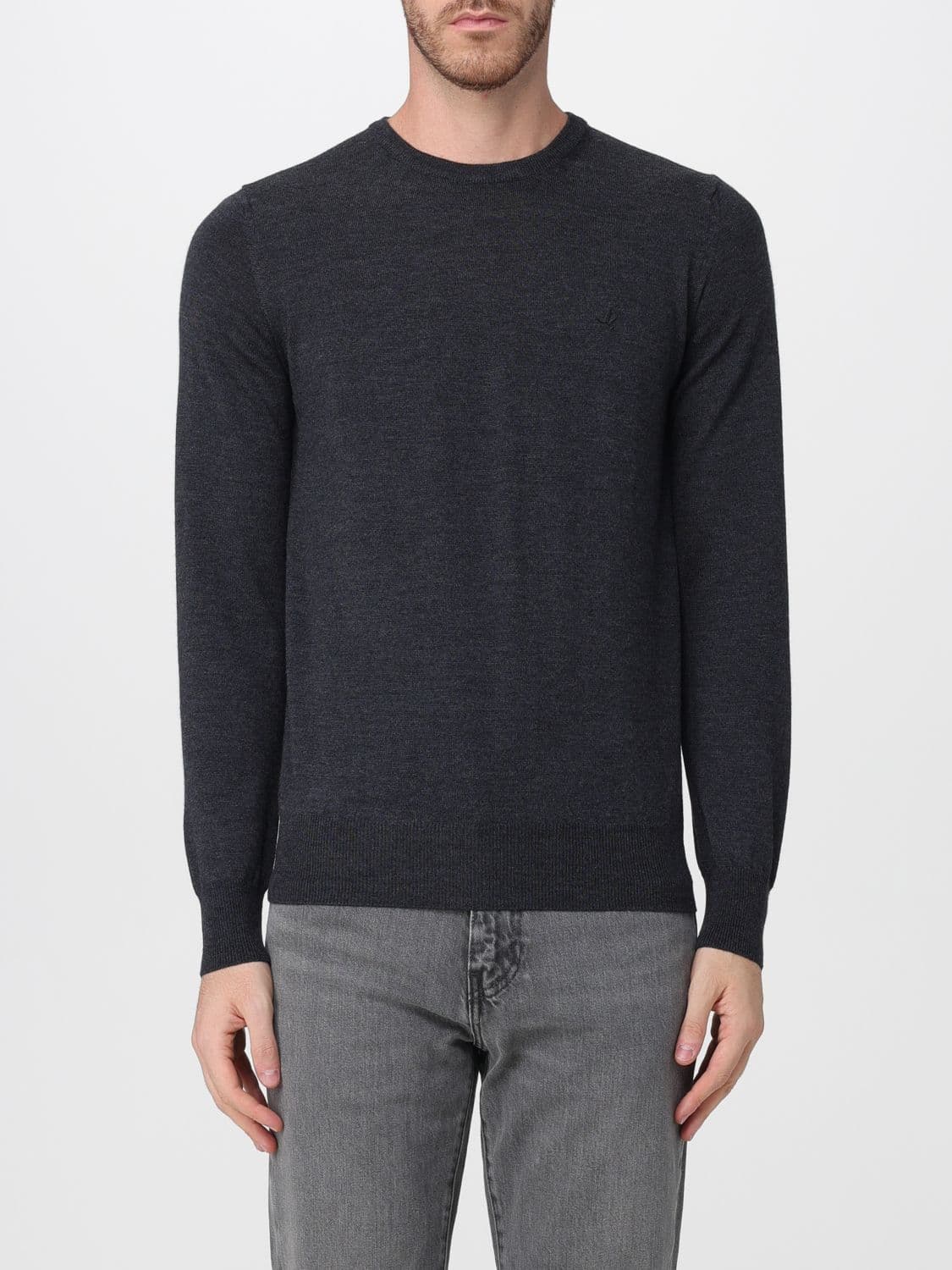 Brooksfield Crewneck Wool Jumper with Long Sleeves and Ribbed Trims