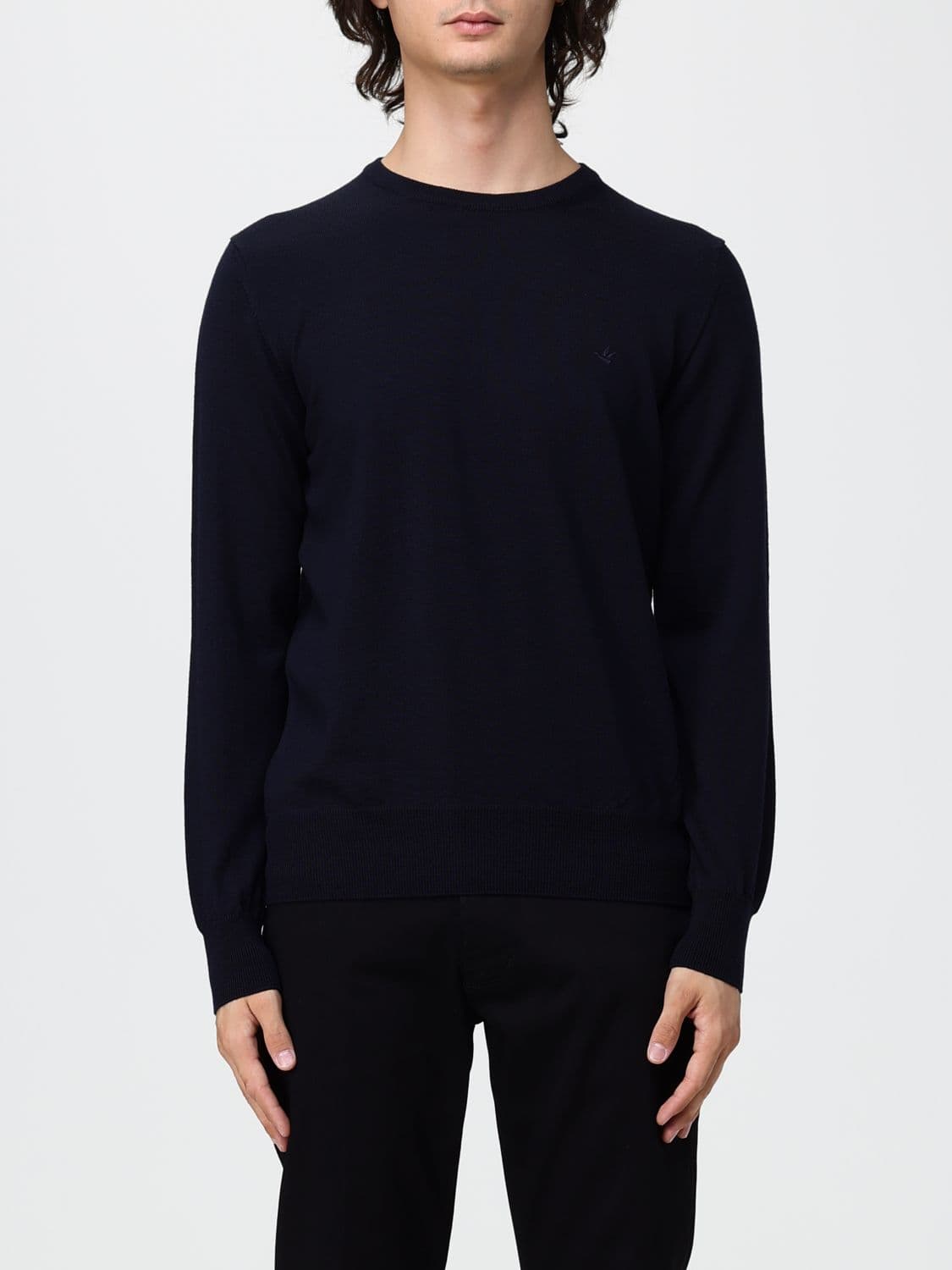 Brooksfield Crewneck Wool Jumper with Long Sleeves and Ribbed Trims
