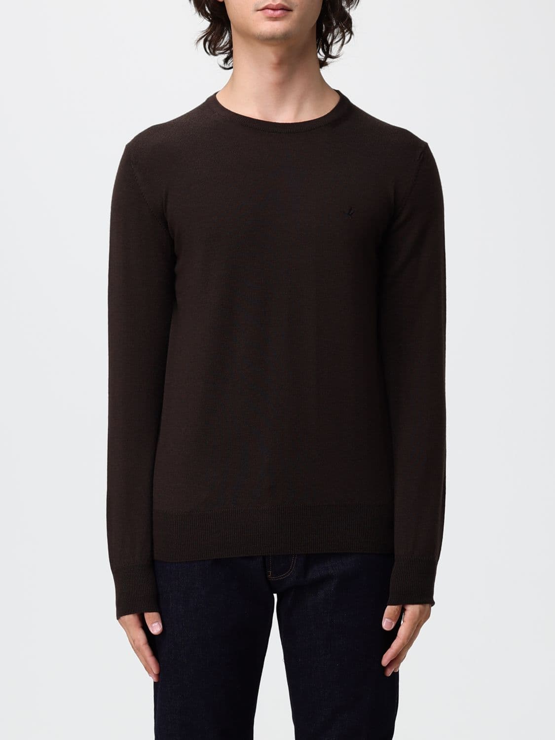 Brooksfield Crewneck Wool Jumper with Long Sleeves and Ribbed Trims