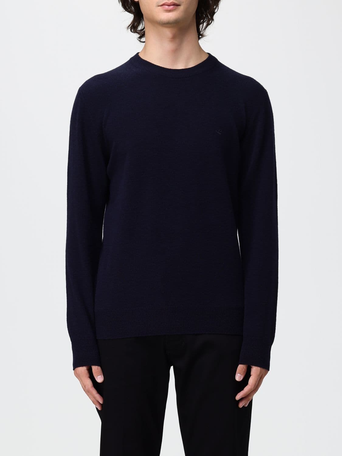 Brooksfield Crew-Neck Wool Jumper with Ribbed Cuffs and Hem