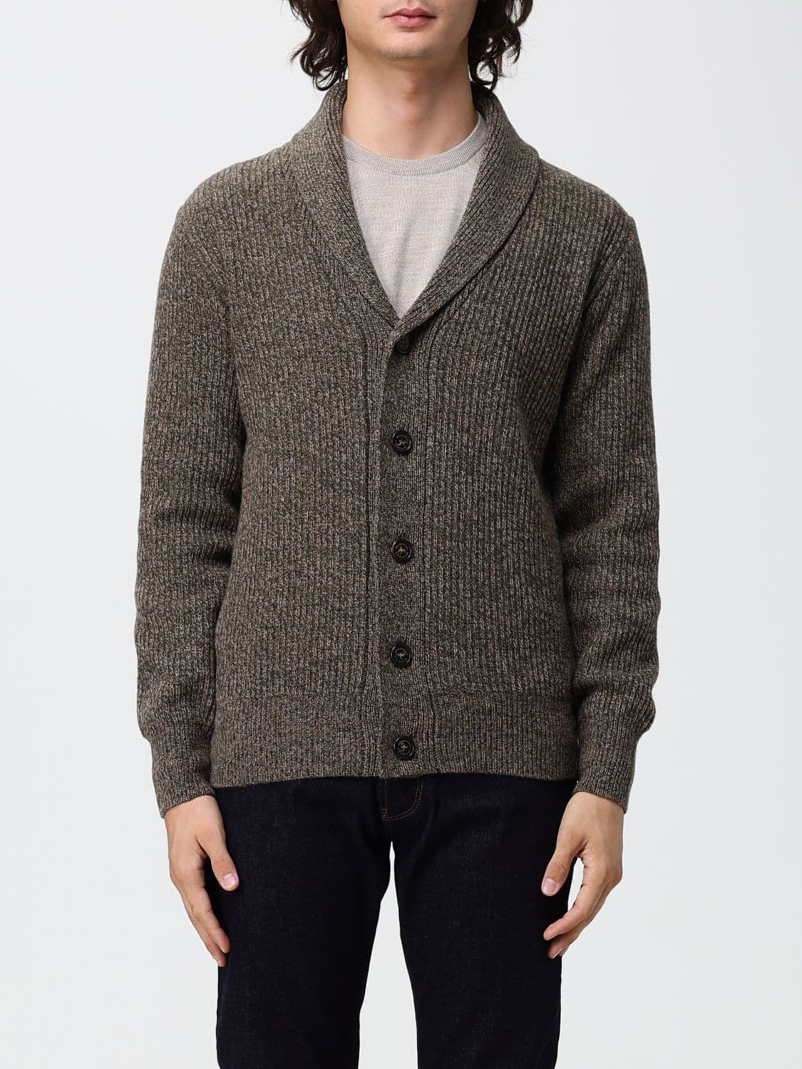 Brooksfield Shawl Collar Ribbed Wool Cardigan with Buttons