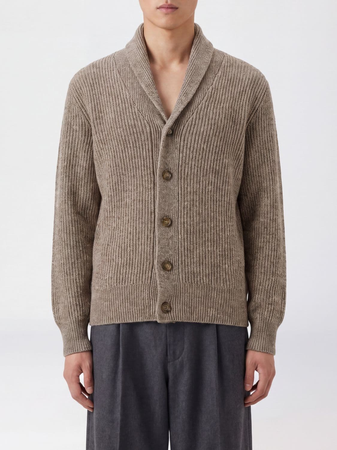 Brooksfield Shawl Collar Ribbed Wool Cardigan with Buttons