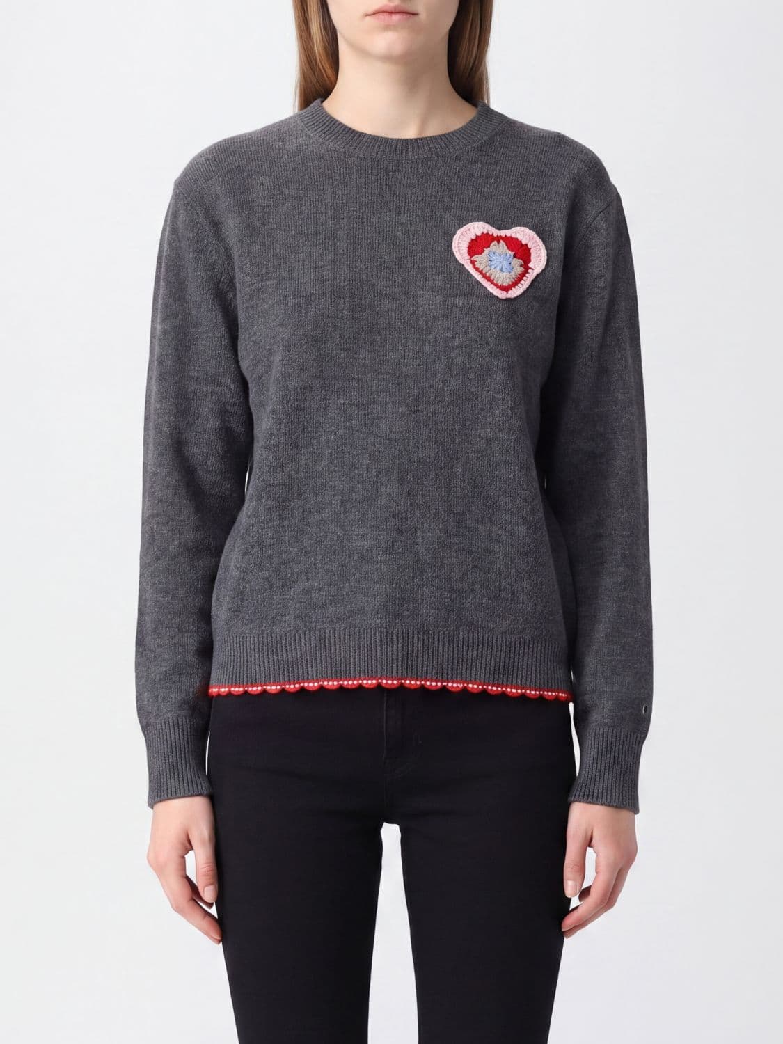 Stella Mccartney Virgin Wool Crew Neck Jumper with Embroidery and Dropped Shoulders