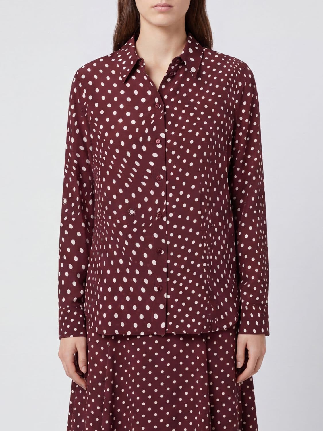 Stella Mccartney Polka-Dot Print Pure Silk Shirt with Classic Collar