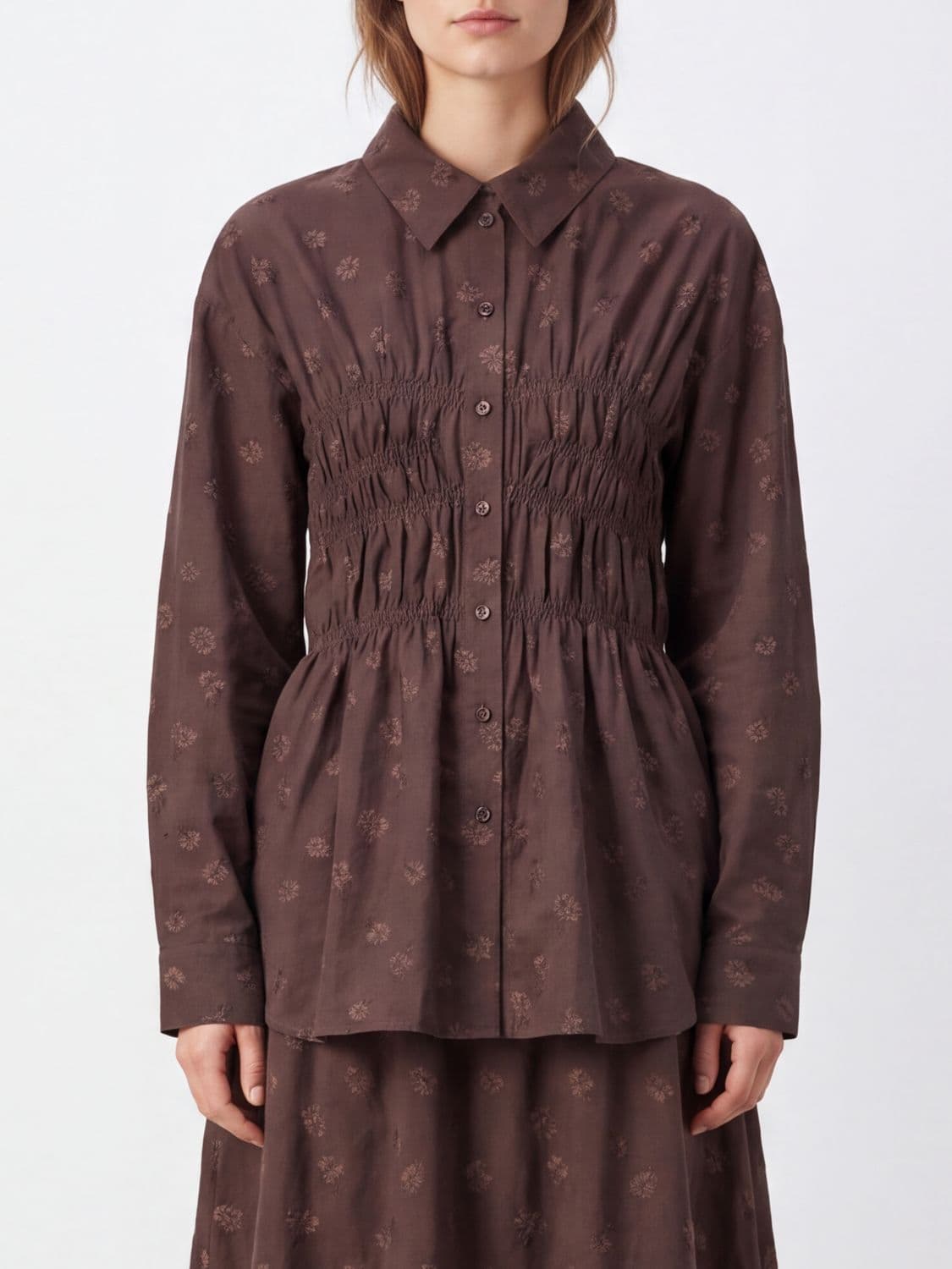 Cecilie Bahnsen Ditsy Floral-Print Cotton-Blend Shirt with Ruched Waist