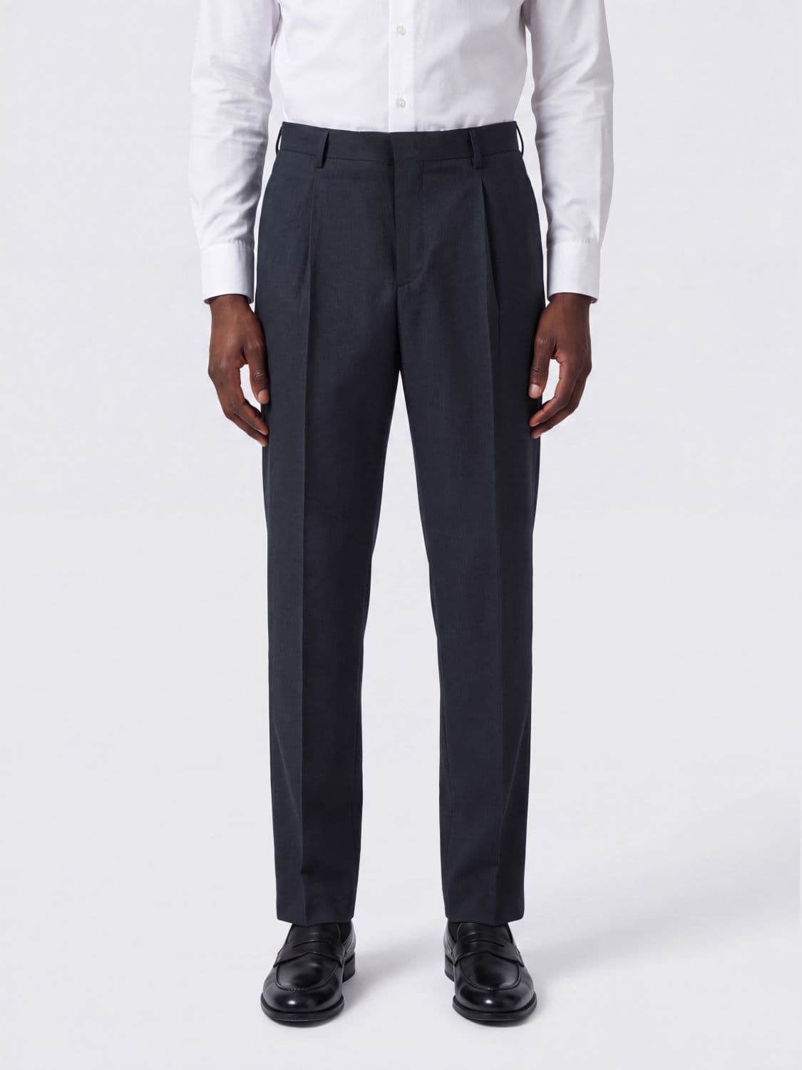 Pt Torino Slim Fit Cotton Tailored Trousers with Pleats and Mid-Rise