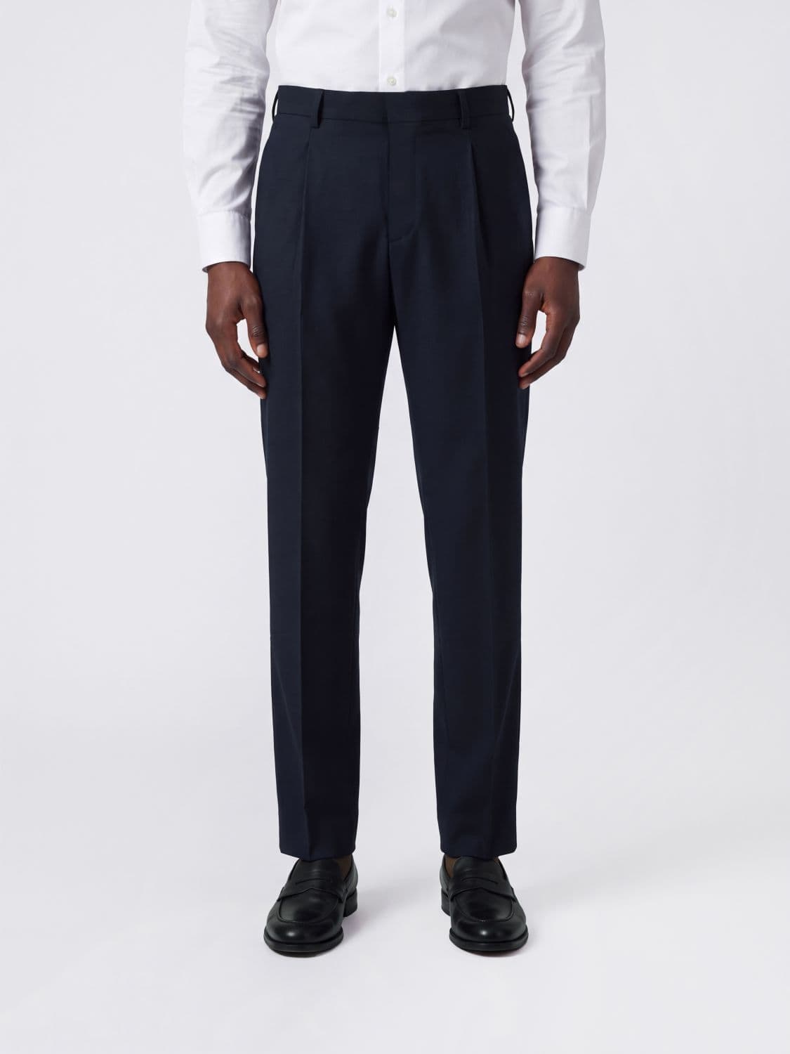 Pt Torino Slim Fit Cotton Tailored Trousers with Pleats and Mid-Rise