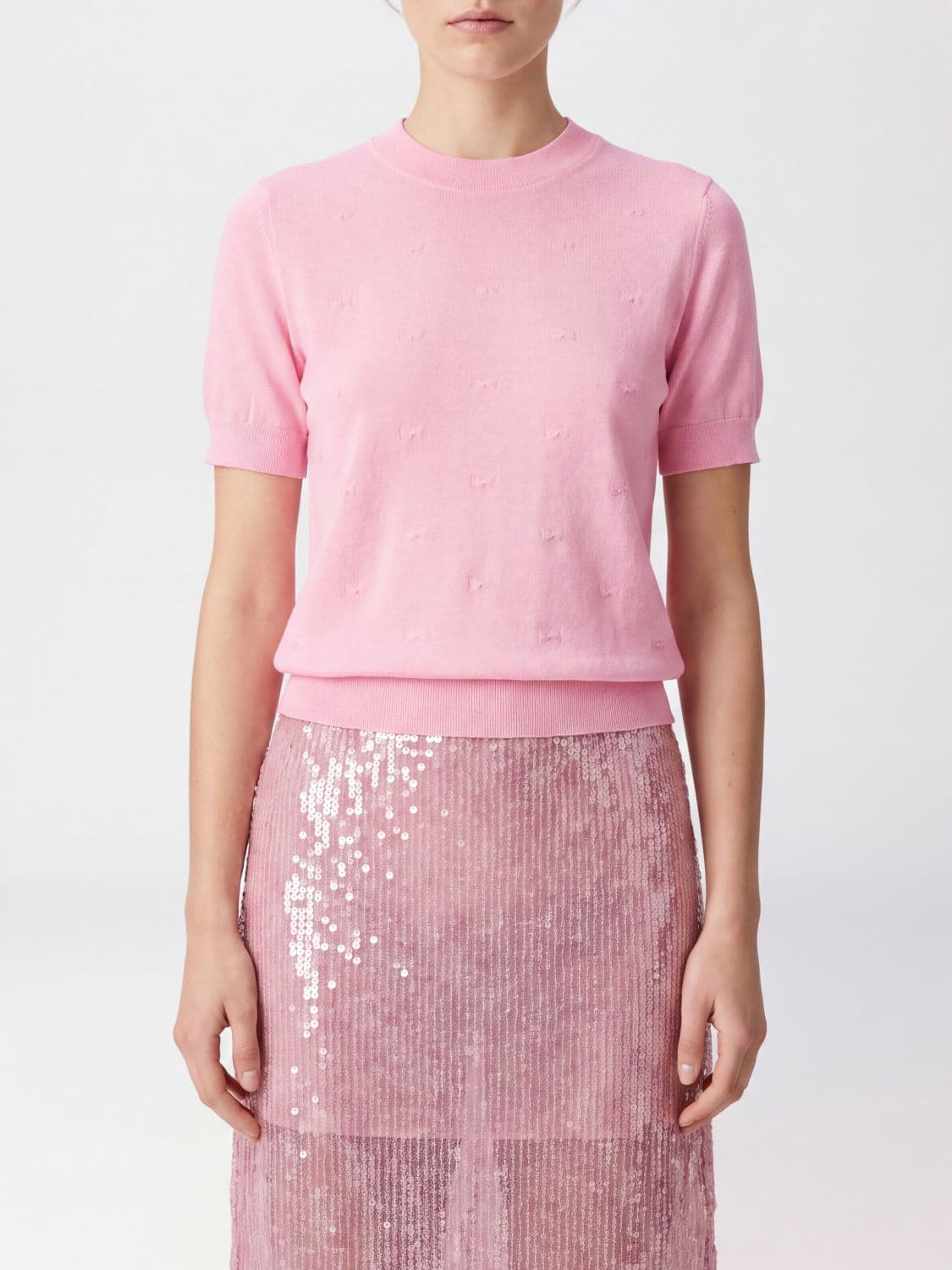 Cecilie Bahnsen Polyamide and Ramie Blend Short-Sleeved Crew Neck Top