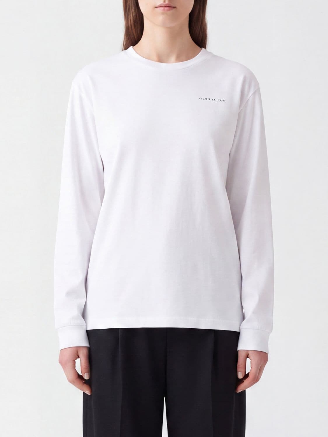 Cecilie Bahnsen Long-Sleeved T-shirt in Pure Cotton Jersey