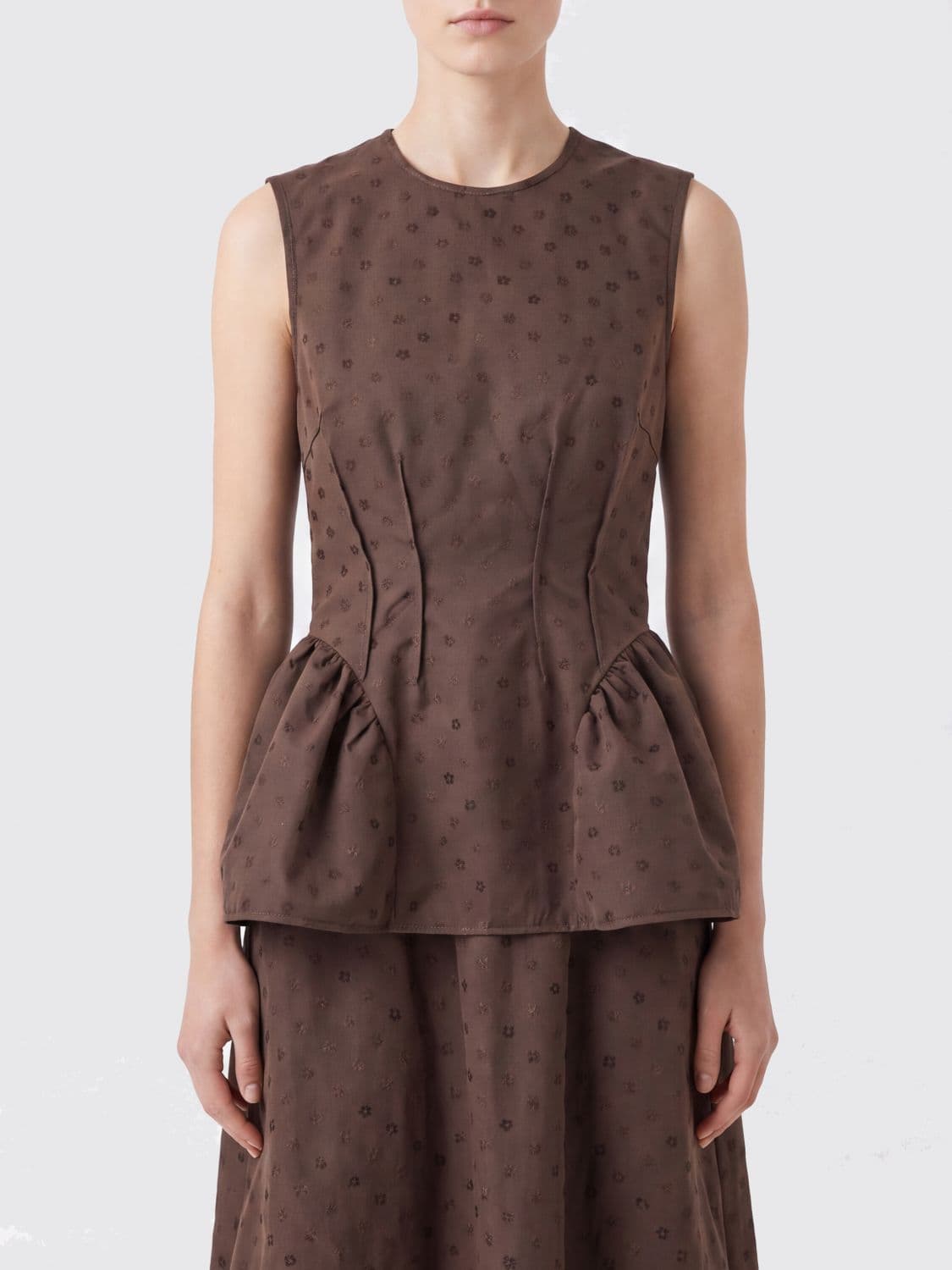 Cecilie Bahnsen Floral Fabric Corset Top with Ruffled Hem
