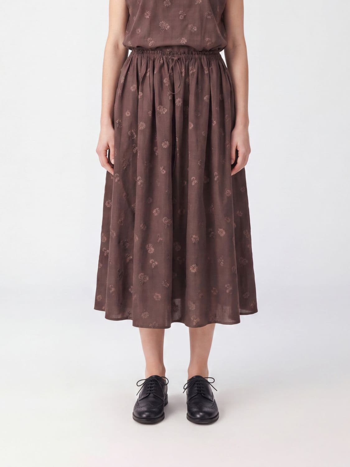 Cecilie Bahnsen Floral Full Midi Skirt with Drawstring Waist