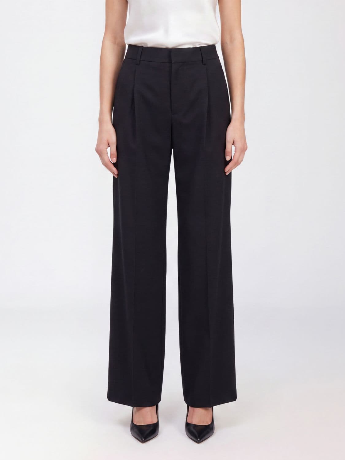 Pt Torino Lola Straight Trousers in Wool Blend with Pleats and Mid-Rise