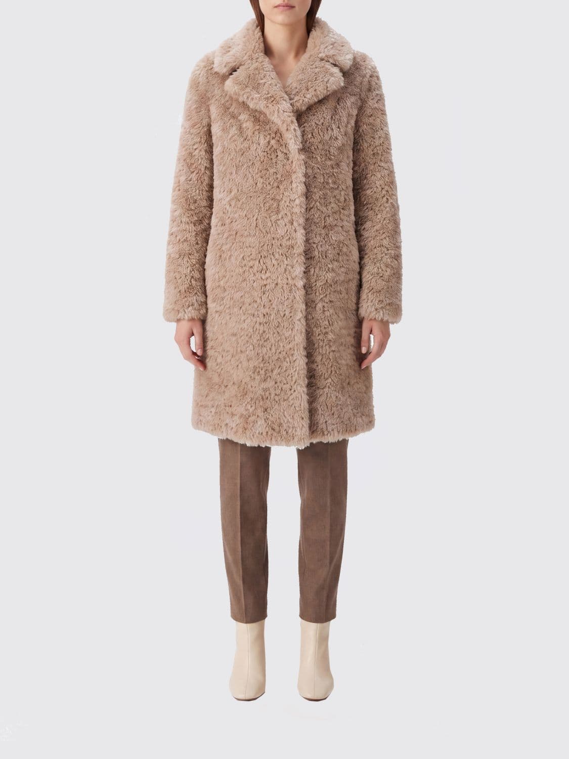 Herno Knee-Length Single-Breasted Faux Fur Coat with Lapel Collar