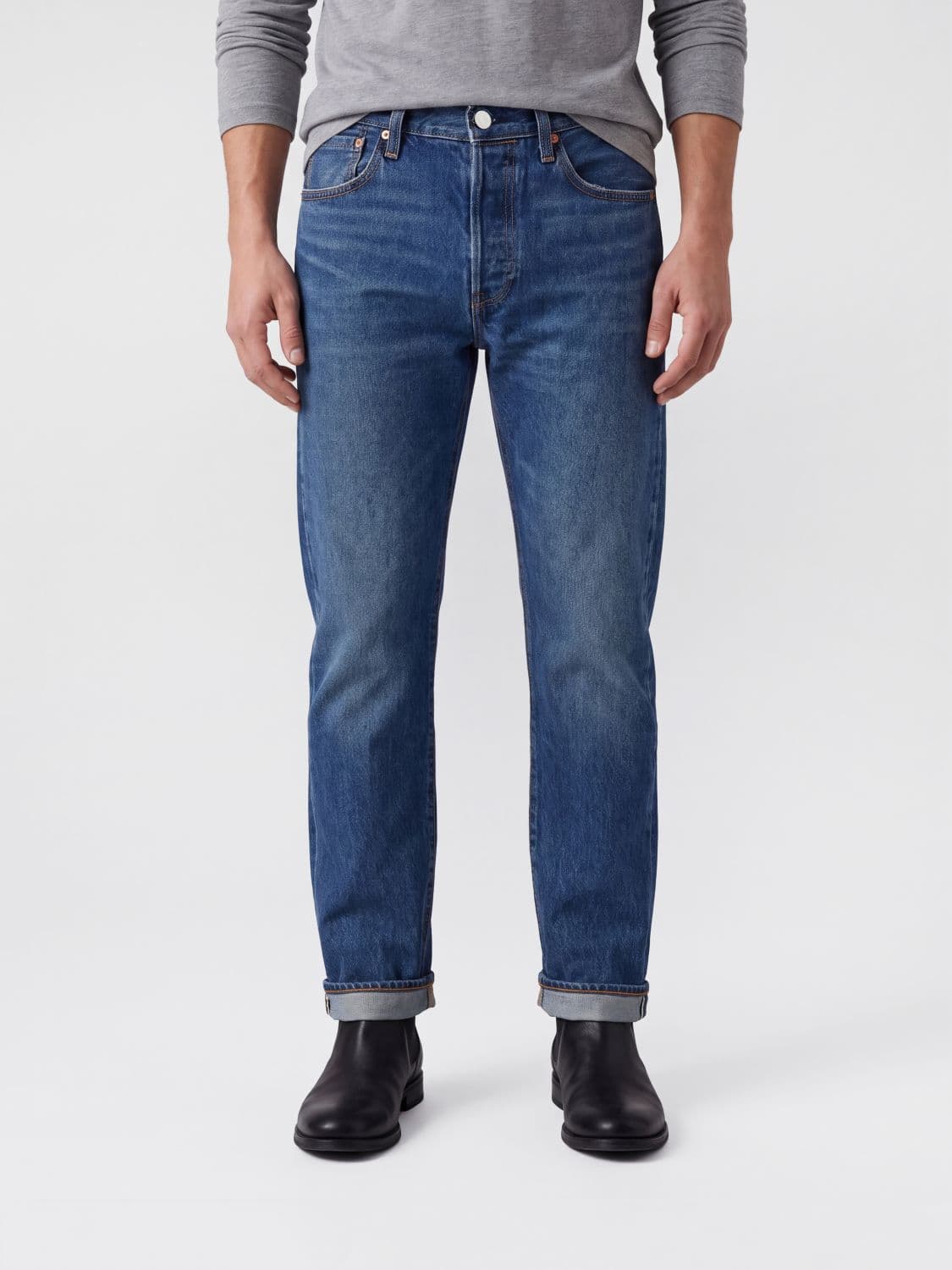 Levi's 501 Straight Leg Jeans in Cotton Denim with Mid-Rise