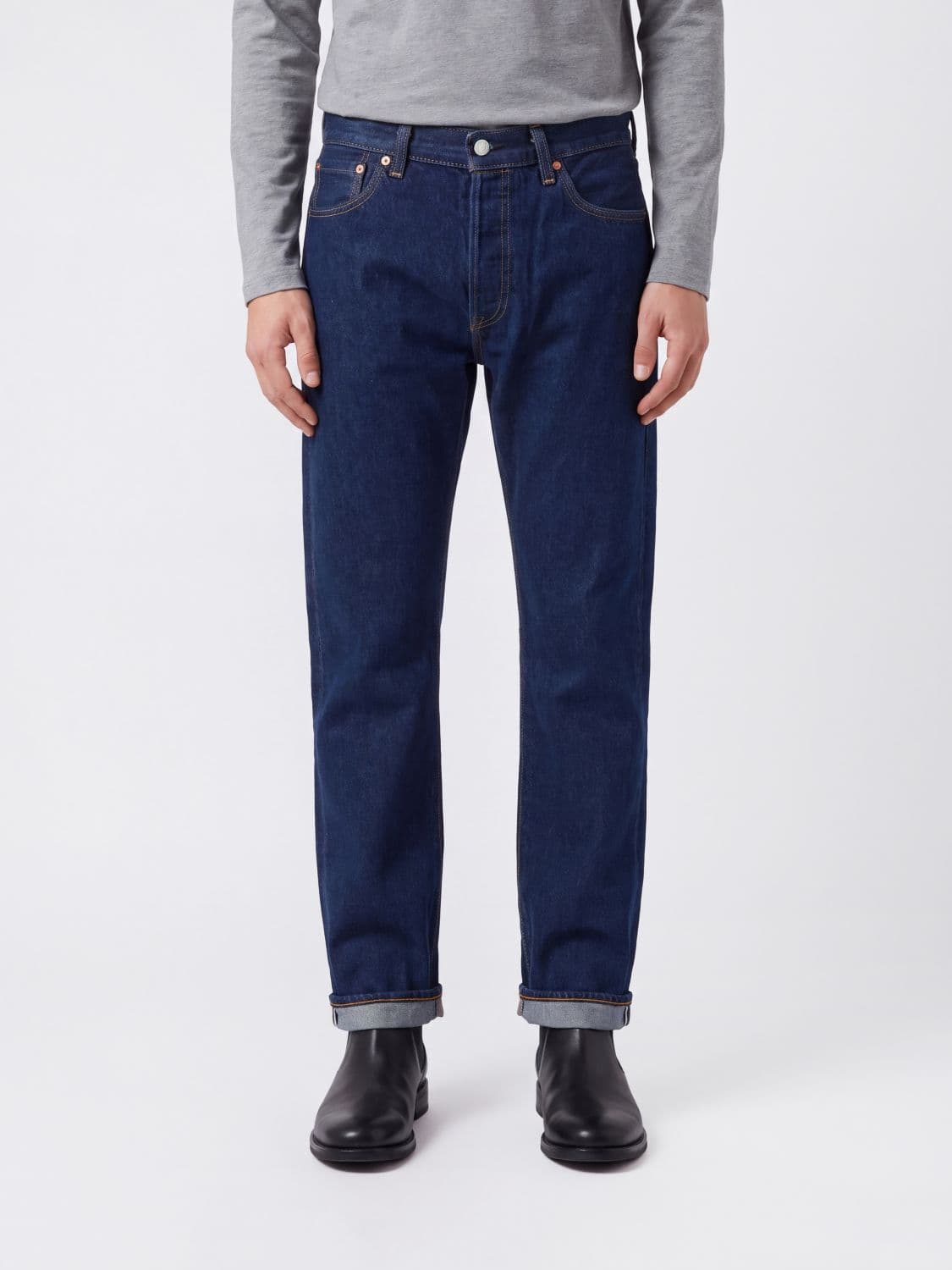 Levi's 501 Straight Leg Jeans in Cotton Denim with Mid-Rise
