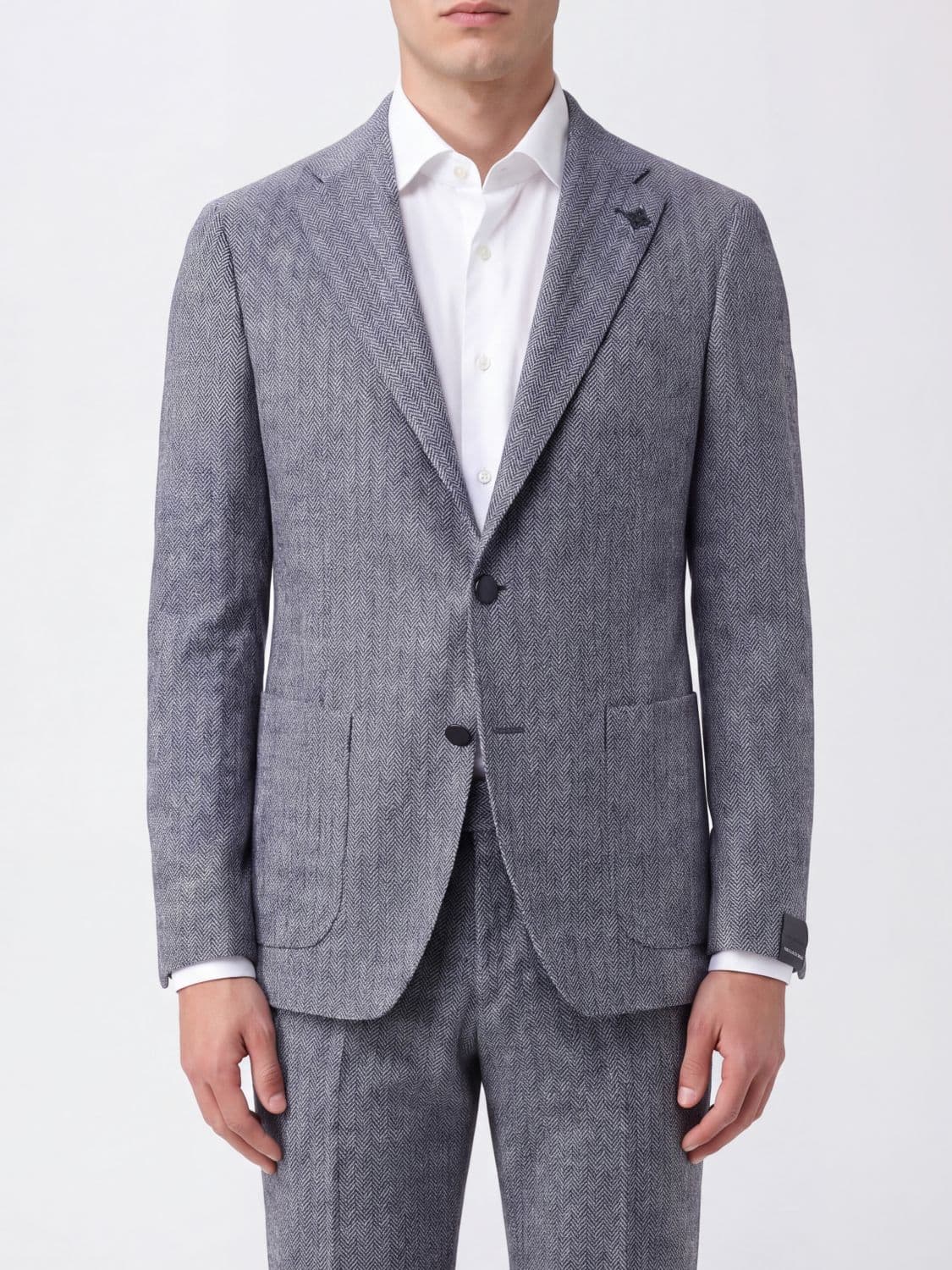 Tagliatore Single-Breasted Chevron Blazer in Linen and Wool