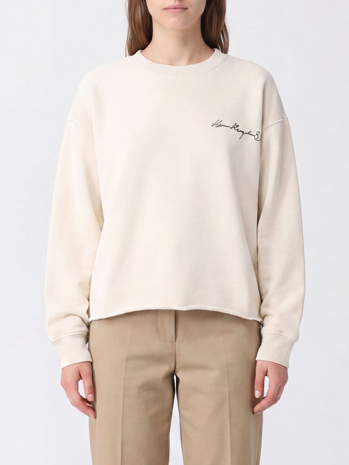 Mm6 Maison Margiela Cotton Sweatshirt with Contrast Logo and Dropped Shoulders