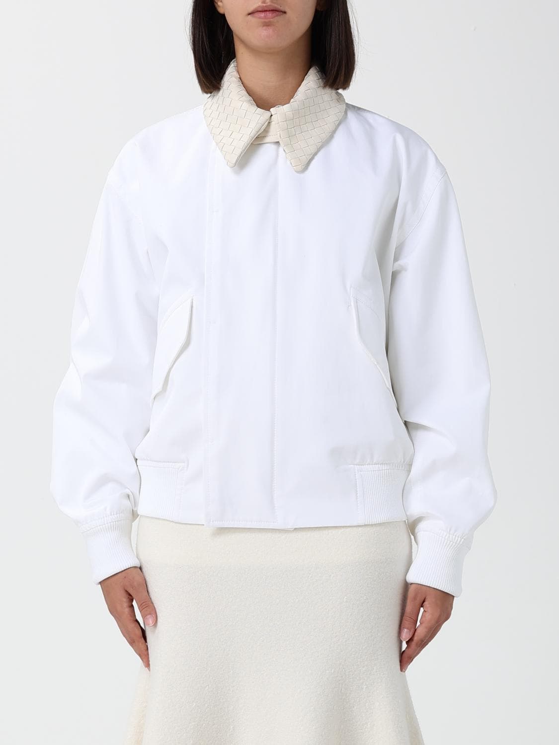 Bottega Veneta Cotton Shirt-Style Bomber Jacket with Fur Collar