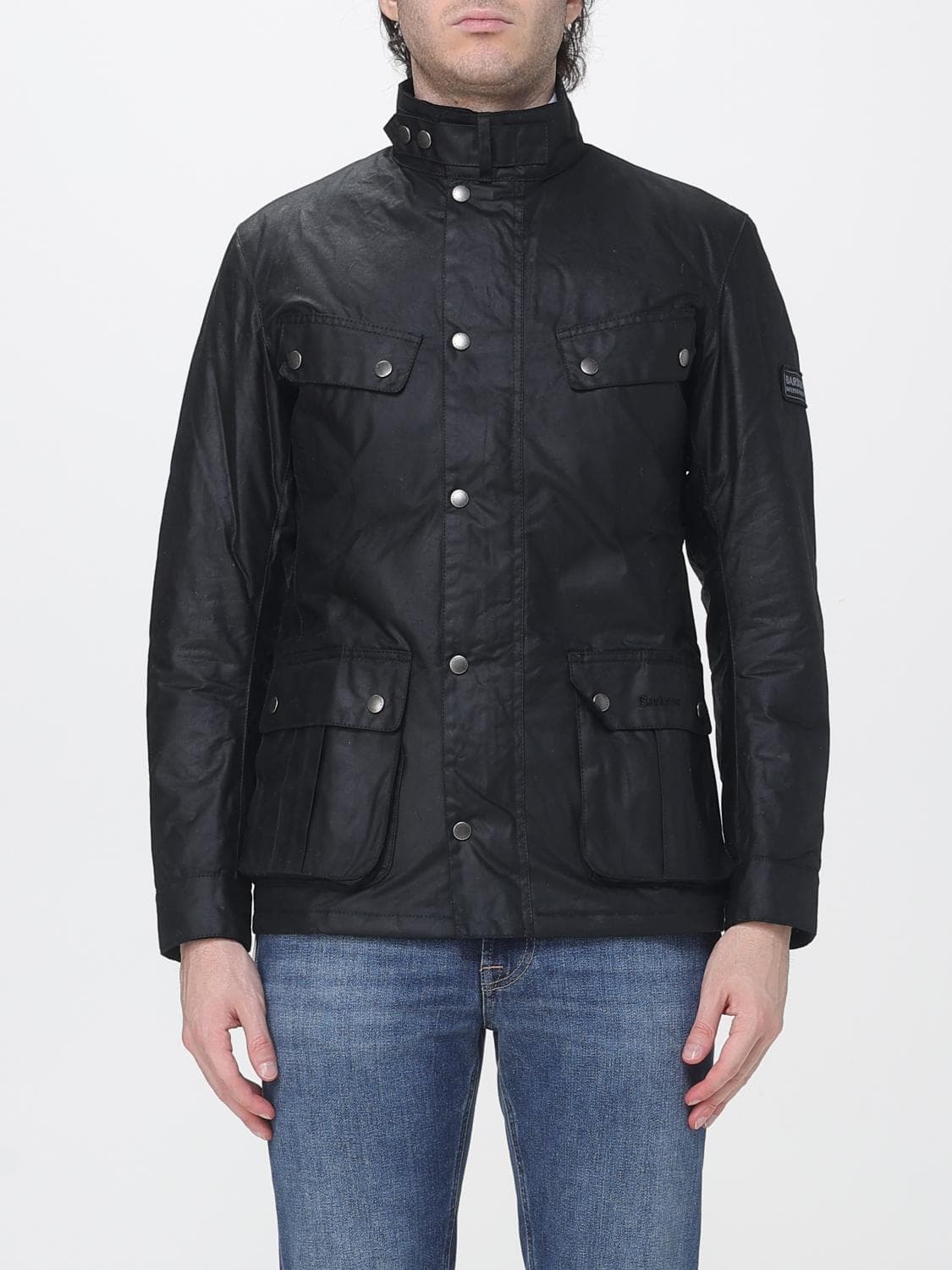 Barbour Duke Waxed Cotton Jacket with Biker-Style Collar