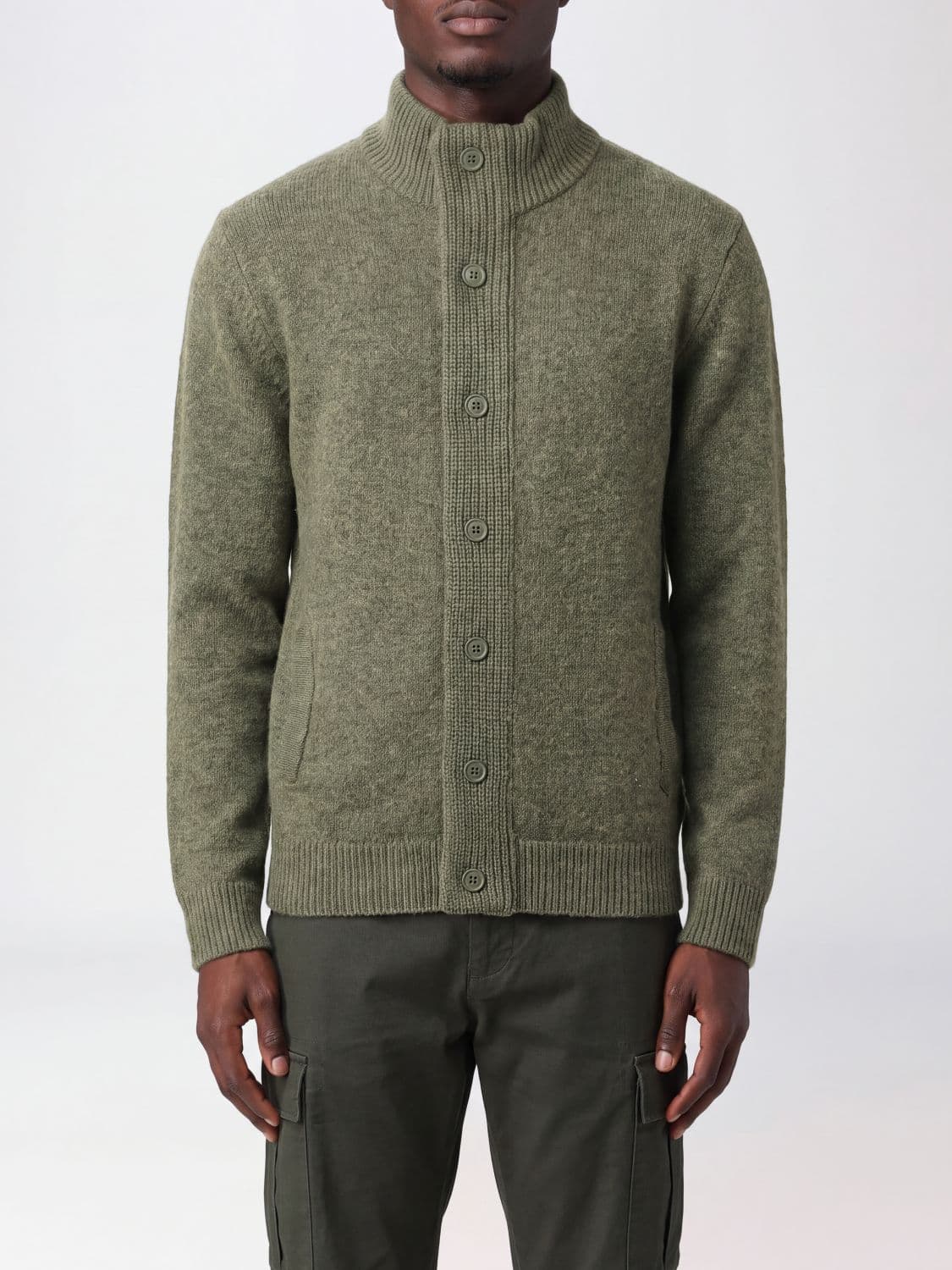 Barbour High-Neck Pure Wool Cardigan with Button Closure