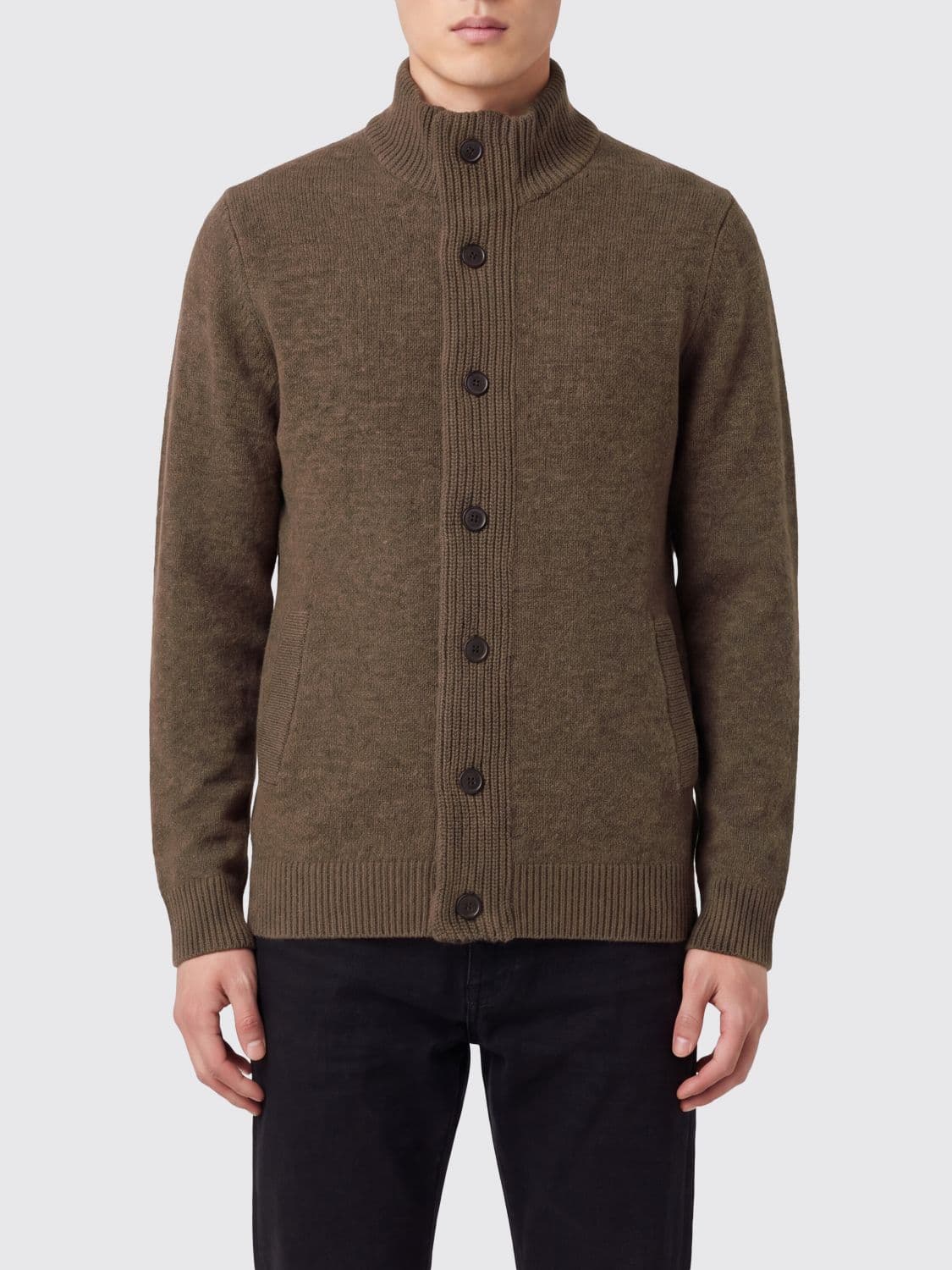Barbour High-Neck Pure Wool Cardigan with Button Closure
