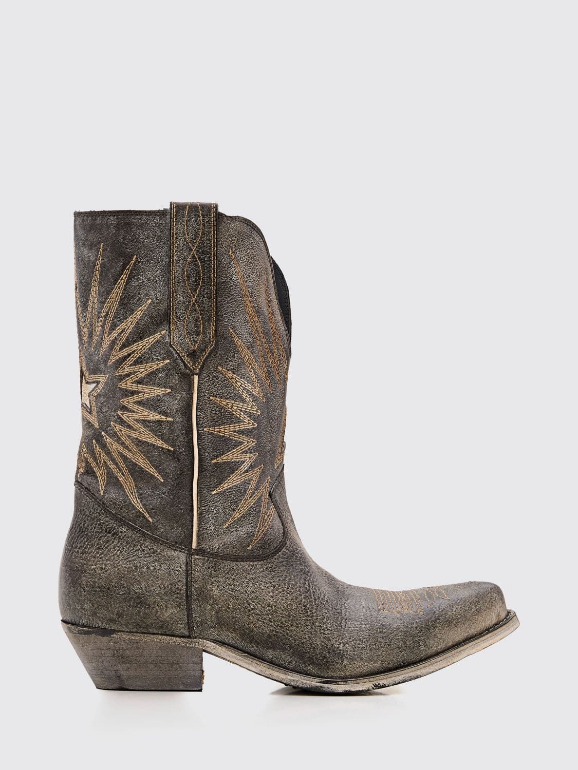 Golden Goose Wish Star Distressed Leather Cowboy Boots with Star Embroidery · 37