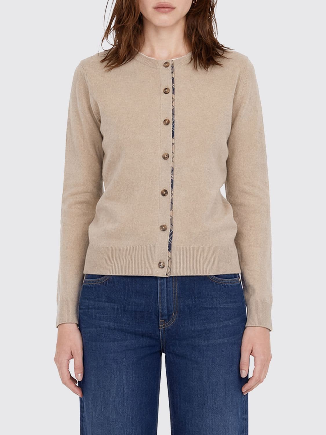 Barbour Wool and Cotton Blend Crewneck Cardigan with Contrast Trims