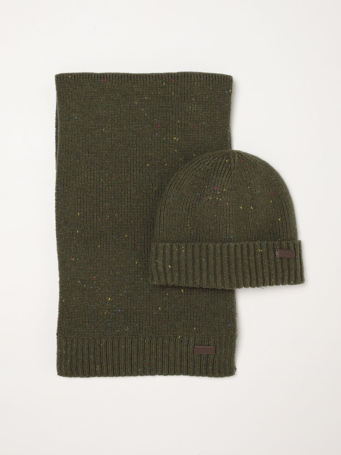 Barbour Wool Blend Beanie Hat and Scarf Gift Set with Applied Logo