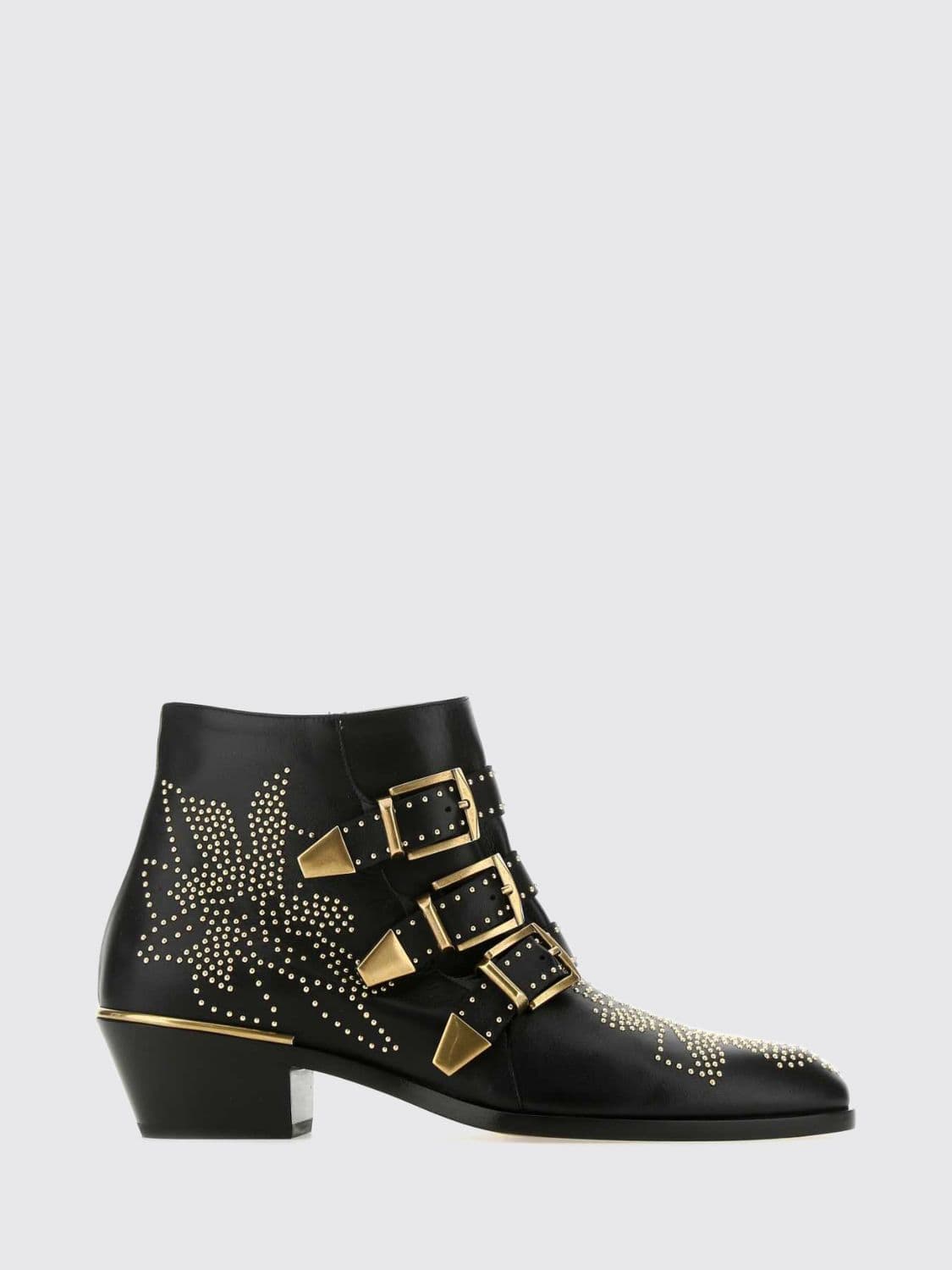 Chloé Susanna Nappa Biker Ankle Boots with Studs, Embroidery, and Buckles