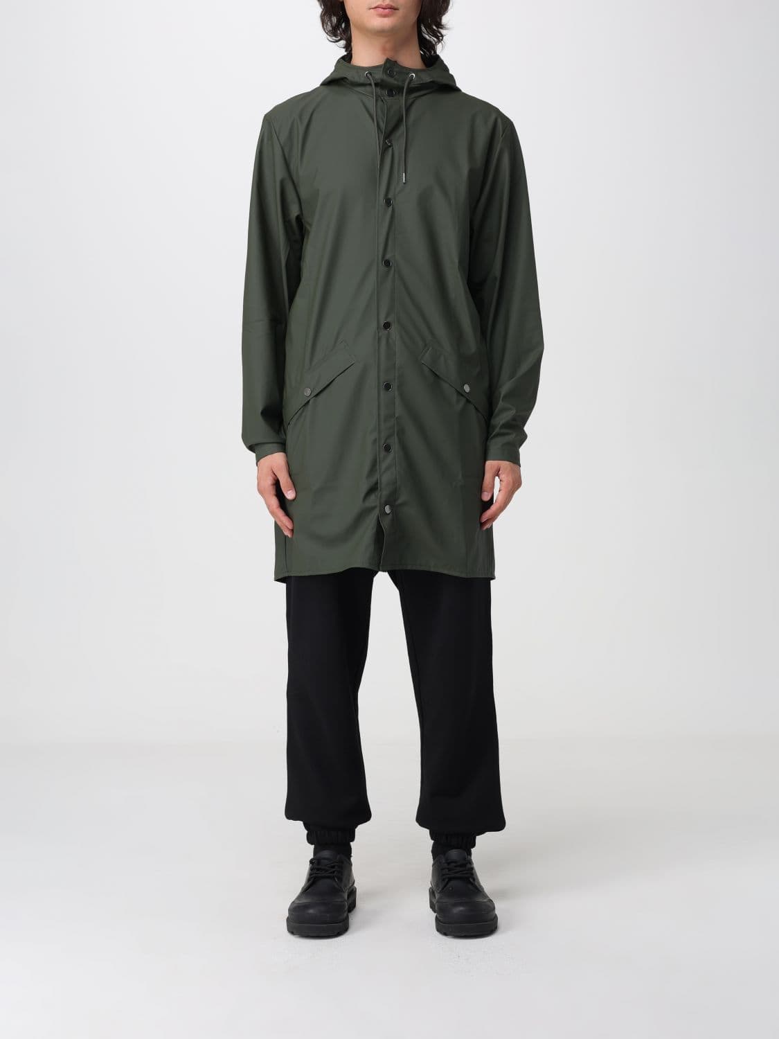 Rains Knee-Length Hooded Raincoat in Recycled Technical Fabric
