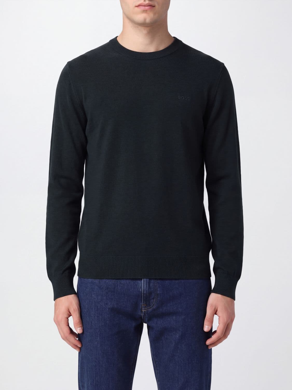 Boss Crew-Neck Jumper in Pure Wool with Long Sleeves