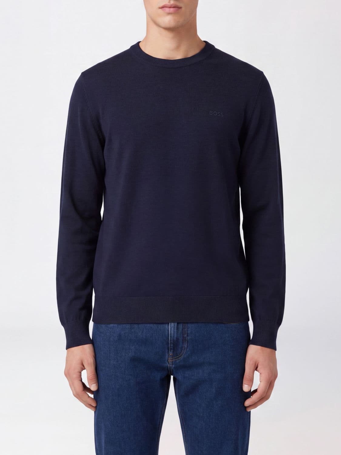 Boss Crew-Neck Jumper in Pure Wool with Long Sleeves