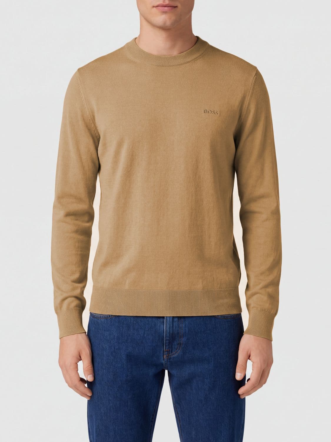 Boss Crew-Neck Jumper in Pure Wool with Long Sleeves