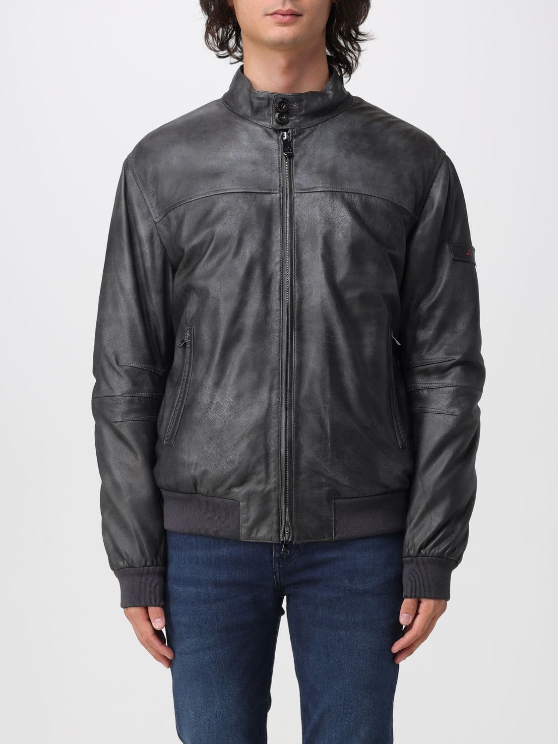 Peuterey Fiona Padded Calfskin Leather Bomber Jacket with Biker Collar