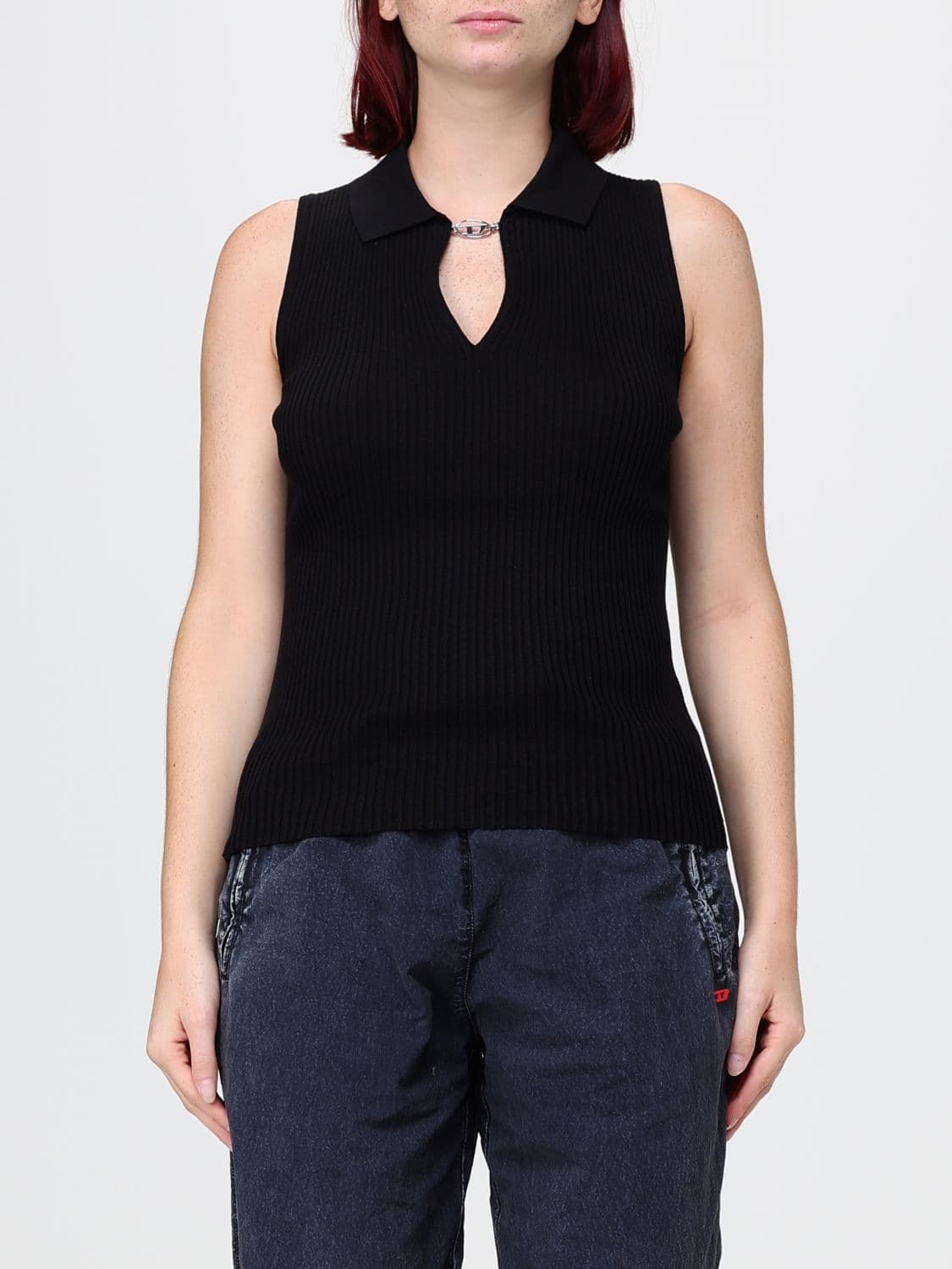 Diesel Slim Fit Ribbed Silk and Cotton Blend Off-the-Shoulder Top