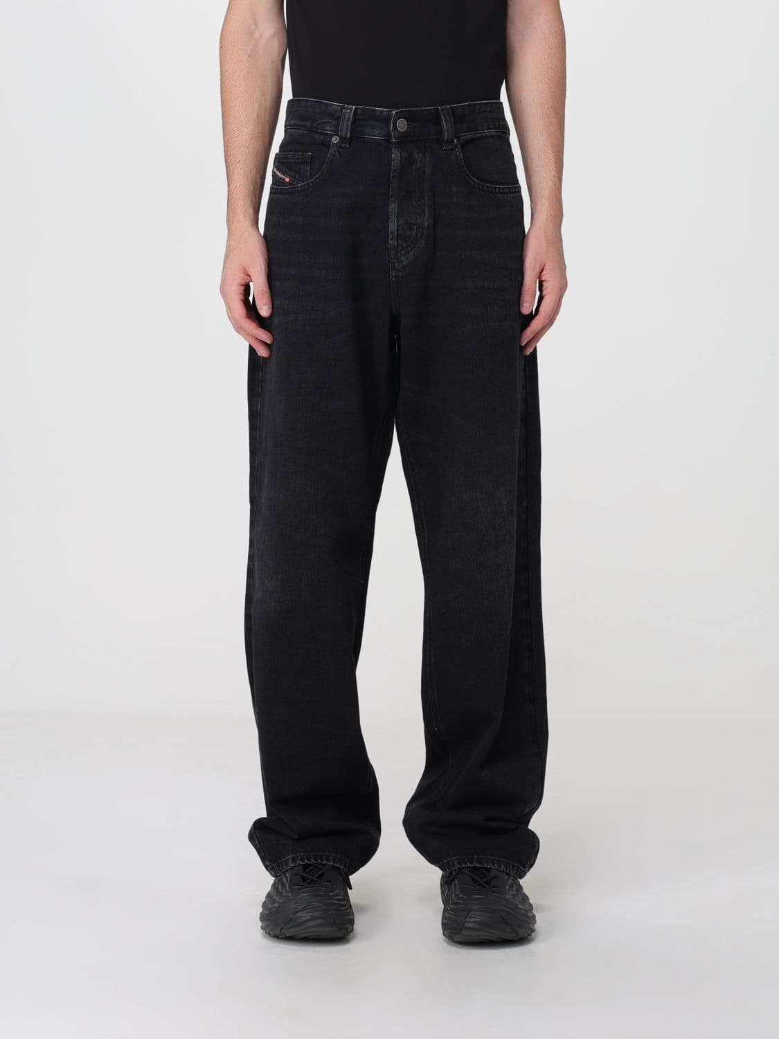 Diesel Wide Leg Mid-Rise Jeans in Black Denim with a Five-Pocket Design