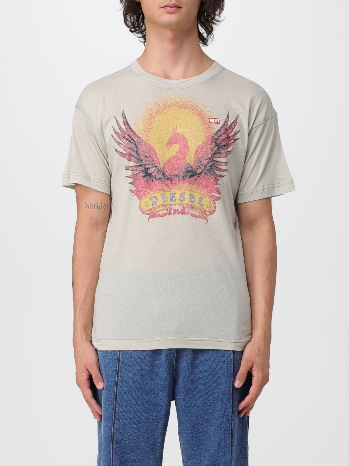 Diesel Cotton T-shirt with Graphic Print and Contrast Logo