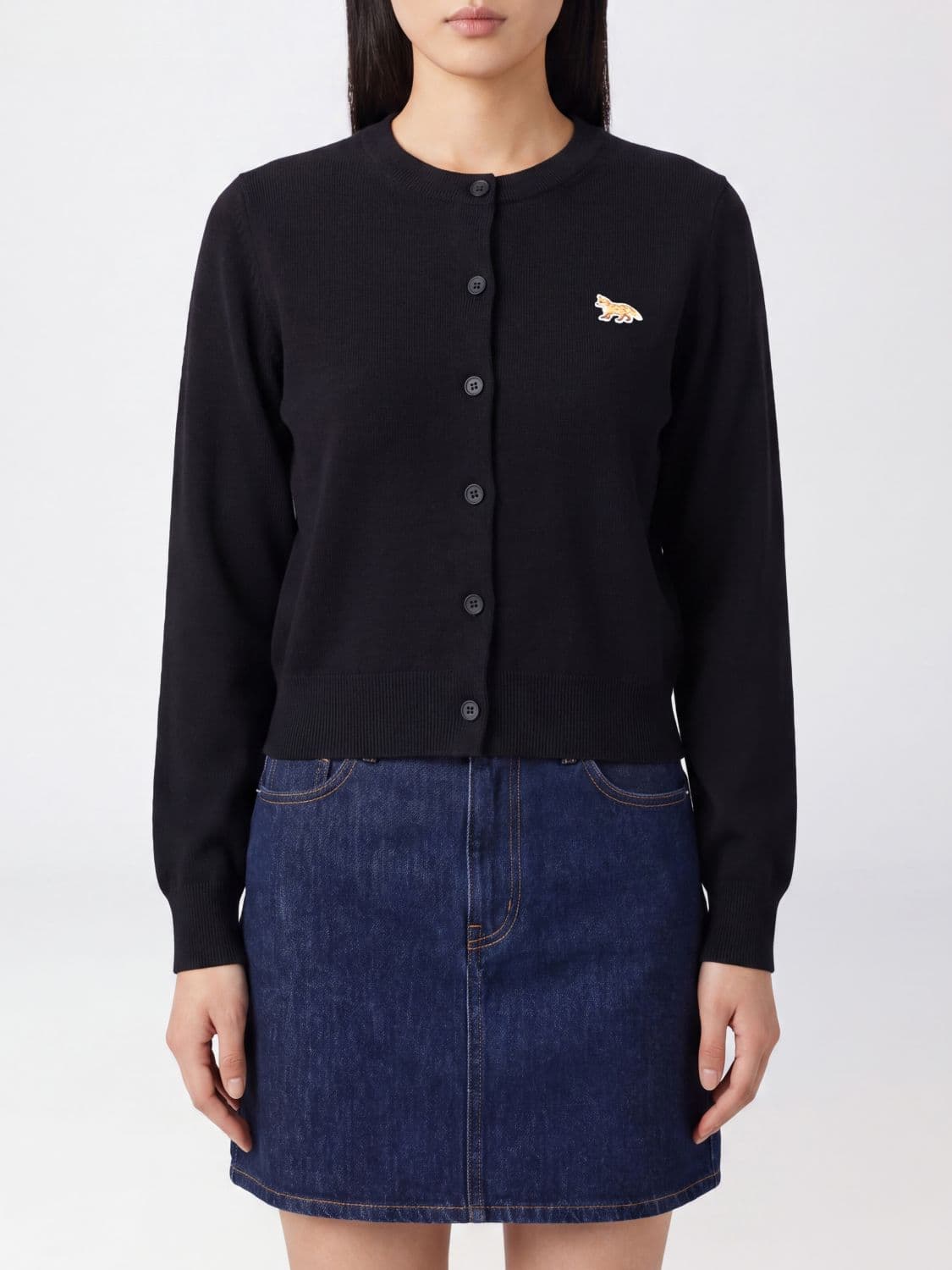 Maison Kitsuné Wool Crewneck Cardigan with Embroidered Logo