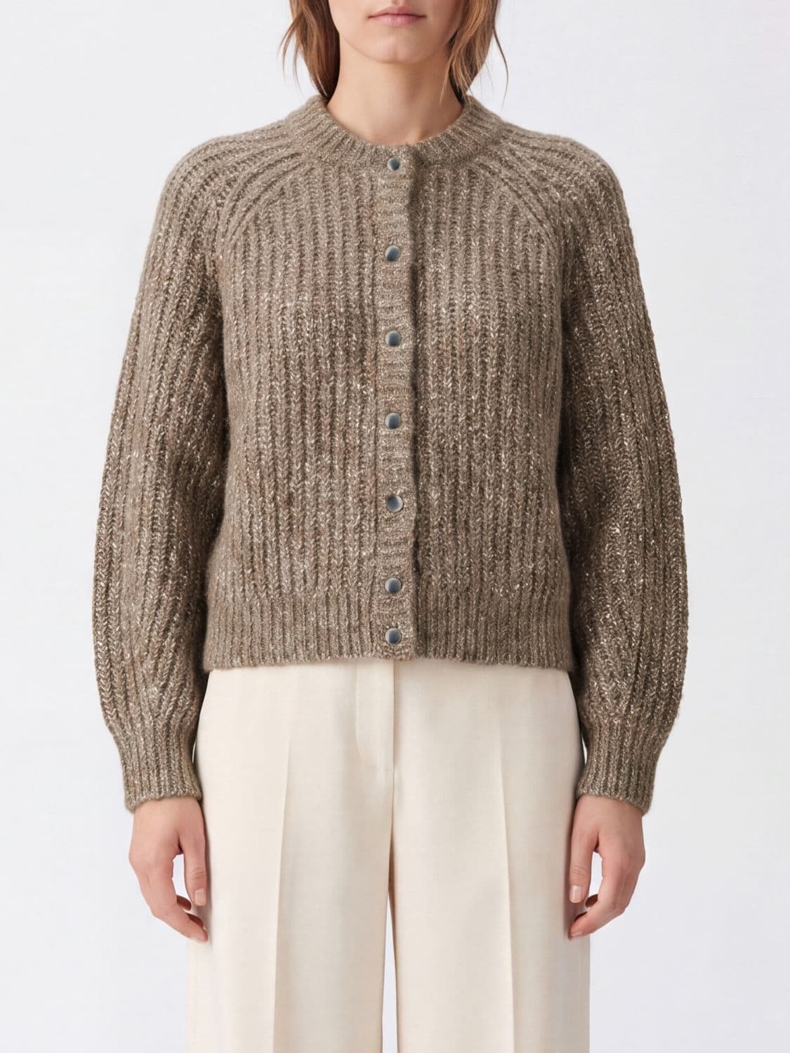 Brunello Cucinelli Abstract Pattern Cashmere Crewneck Cardigan