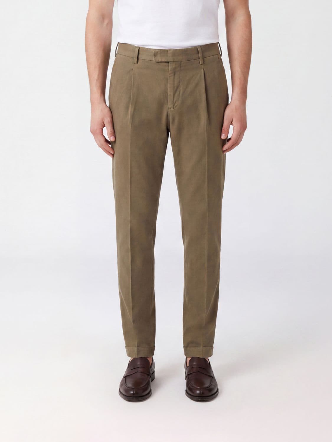 Pt Torino Pleated Slim Fit Chino Trousers in Stretch Cotton