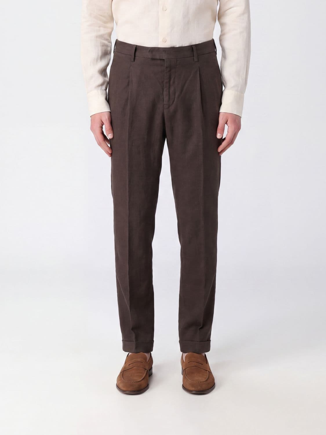 Pt Torino Pleated Slim Fit Chino Trousers in Stretch Cotton