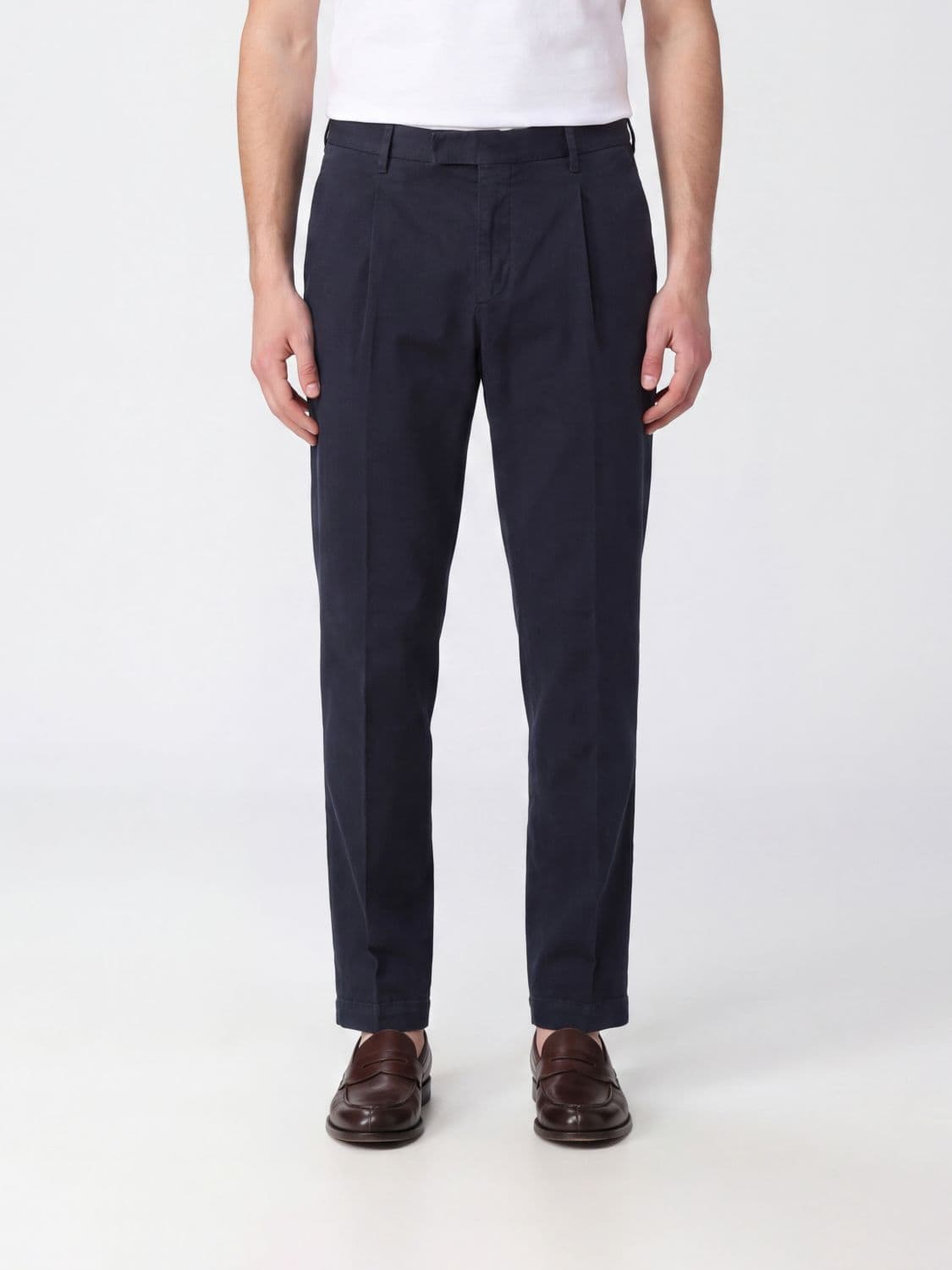 Pt Torino Pleated Slim Fit Tailored Trousers in Stretch Cotton