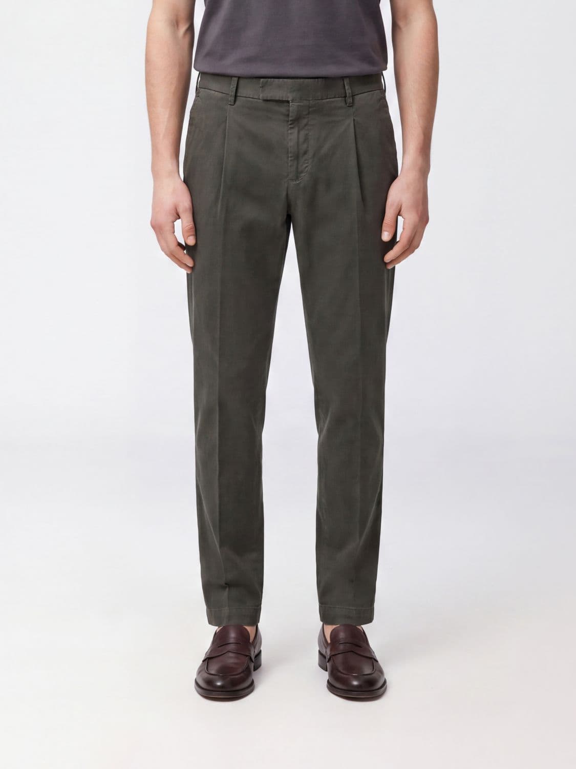 Pt Torino Pleated Slim Fit Tailored Trousers in Stretch Cotton