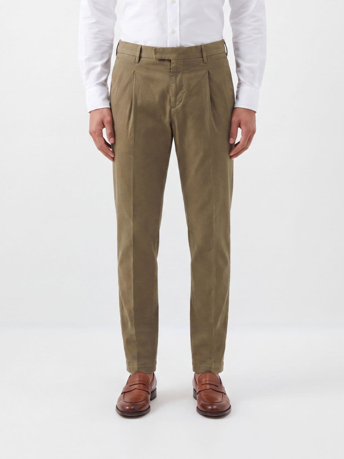 Pt Torino Pleated Slim Fit Chino Trousers in Stretch Cotton