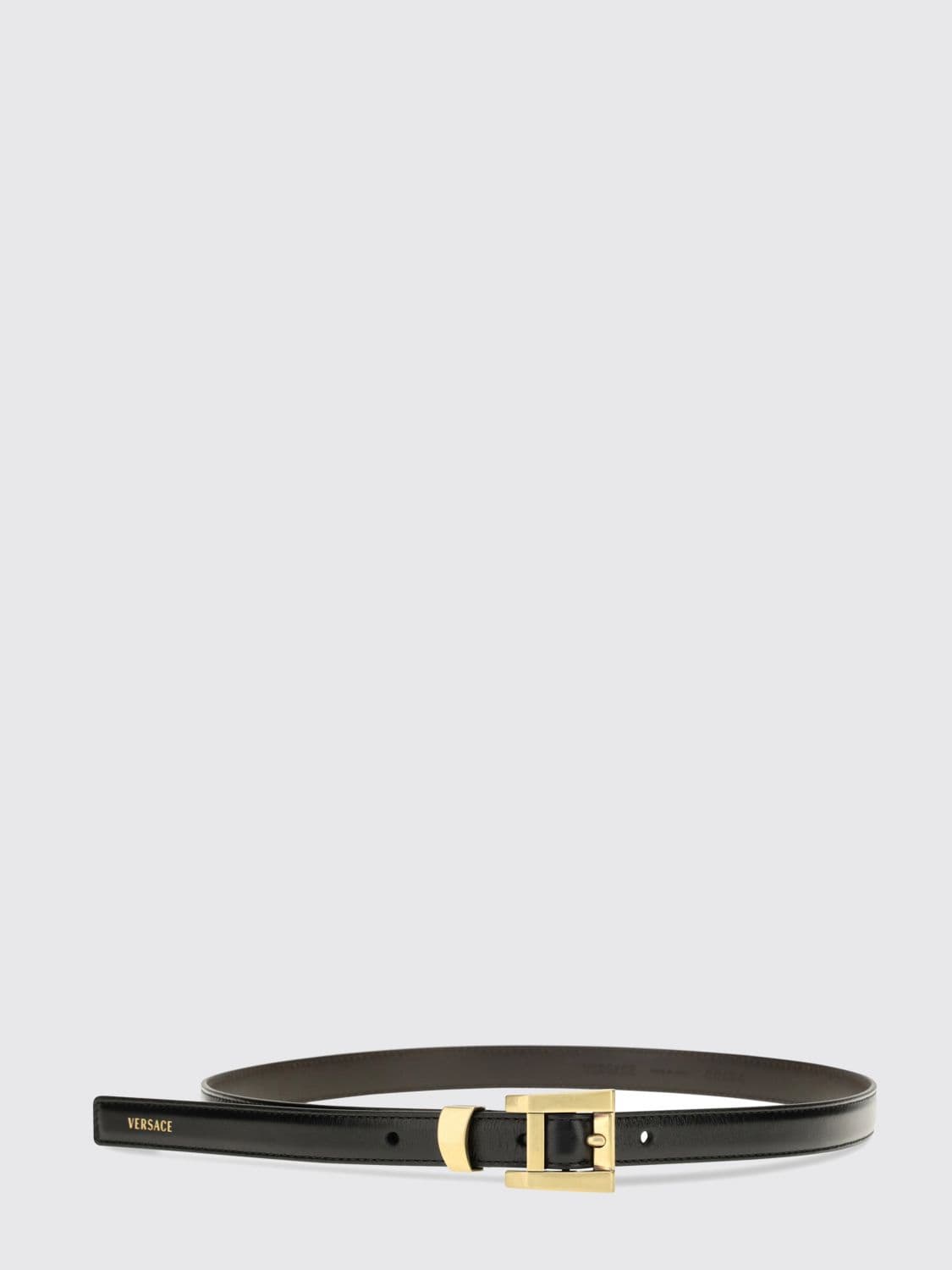 Versace Calfskin Leather Belt with Buckle and Logo Lettering · 75
