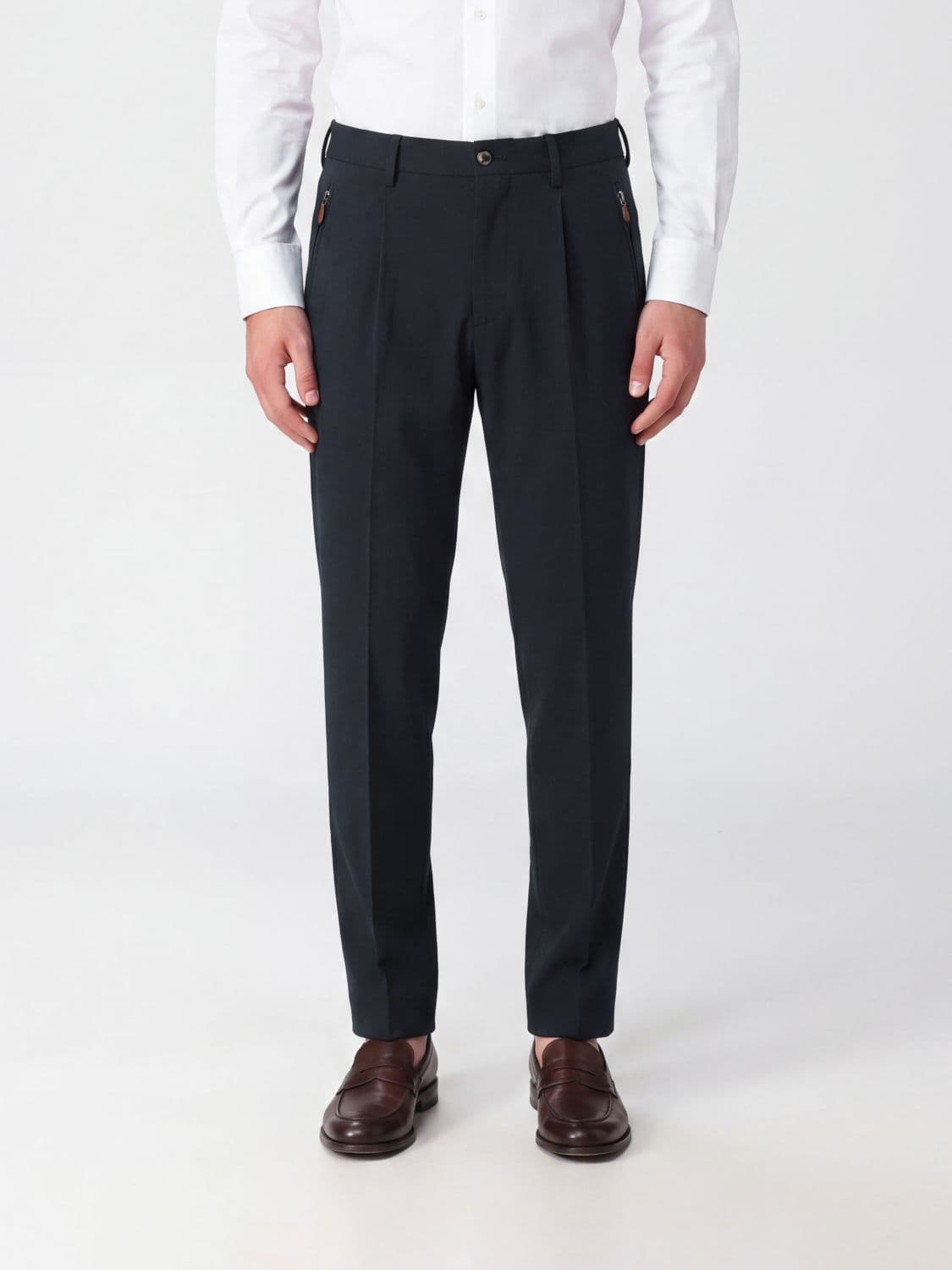 Pt Torino Pleated Slim Fit Trousers in Stretch Viscose Blend