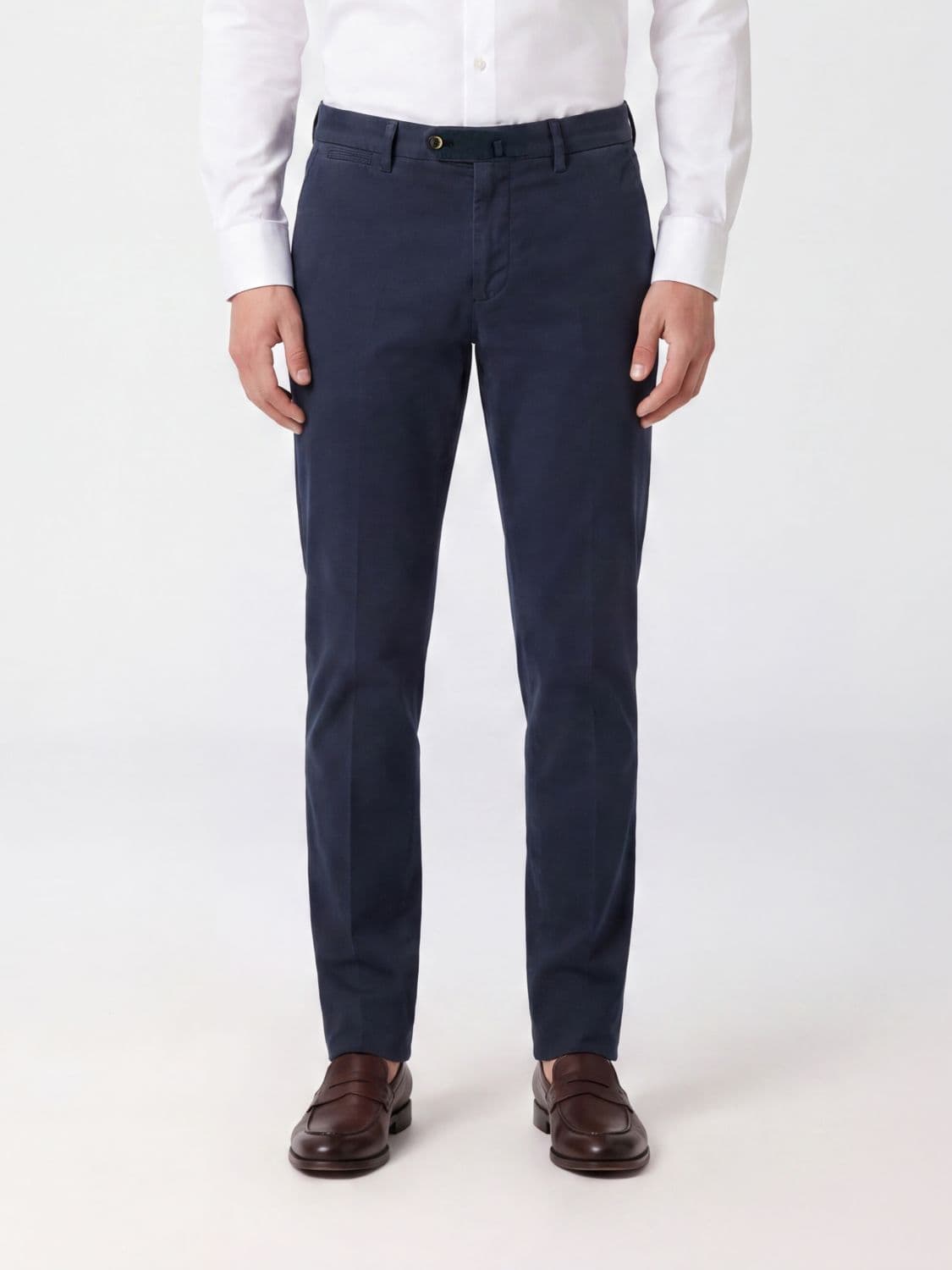 Pt Torino Slim Fit Cotton and Cashmere Chino Trousers with Off-Centre Closure